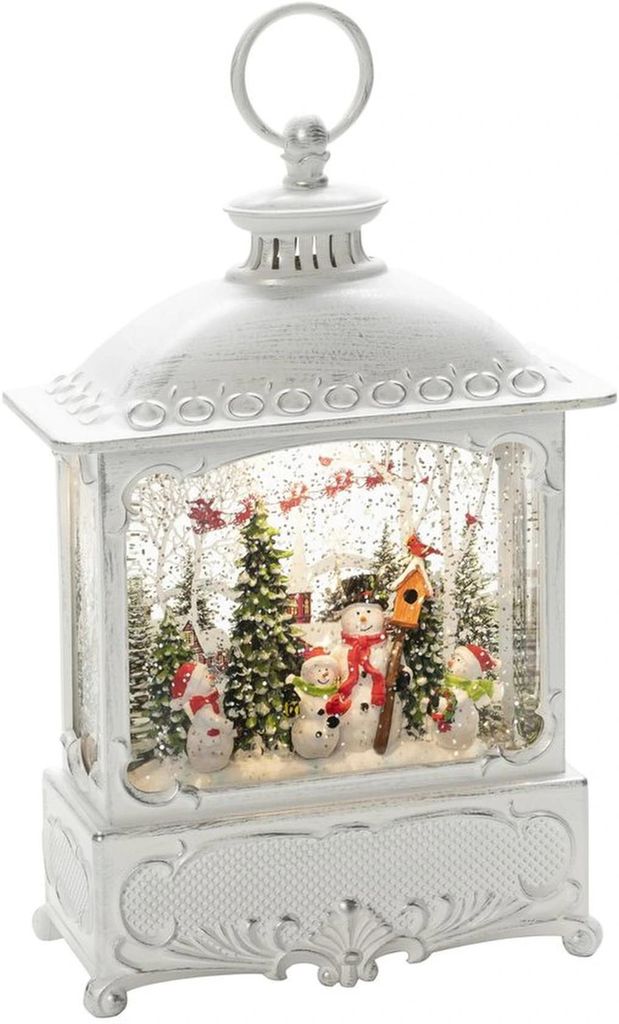 Antikes Deko-Lichtsatz mit Vogelhaus und Schneekugeln in Weiß