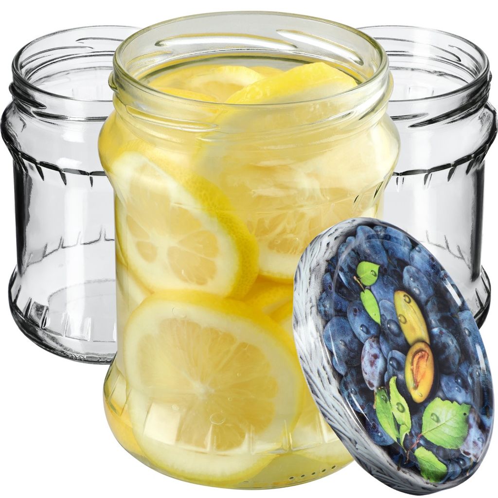 KADAX Einmachgläser mit Deckel "Kisko", Marmeladengläser, Einweckgläser, 500 ml, Pflaumen, 48 Stück