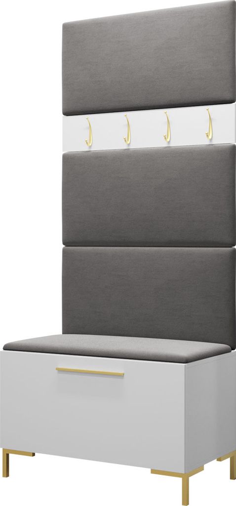 MIRJAN24 Garderoben-Set Zilion III, Garderobe mit 4 Stück Gepolstertes Wandpaneel Pag 84x42 (Weiß + Gold, Manila 16)