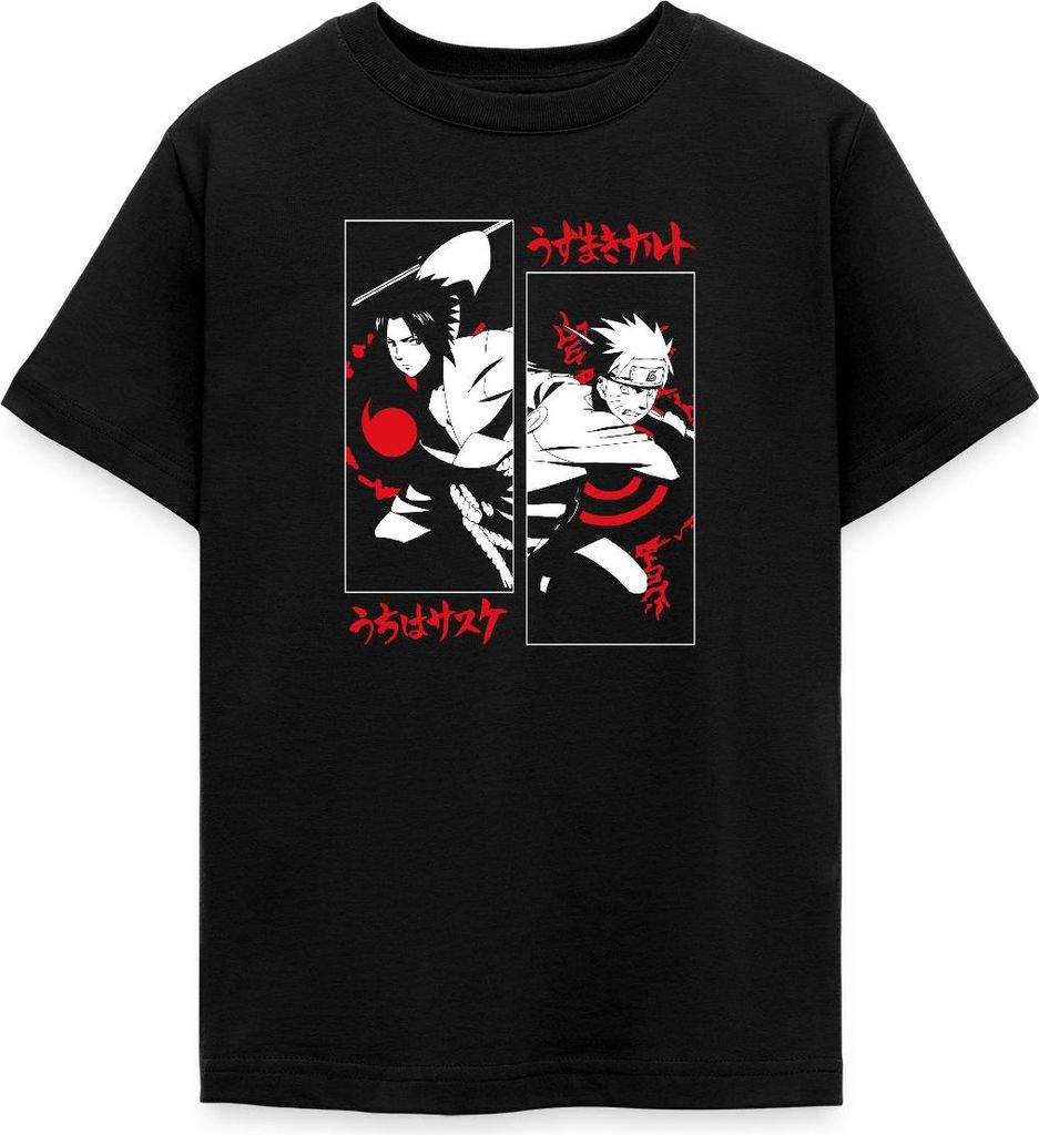 Spreadshirt Naruto Shippuden Cooles Design Mit Sasuke & Naruto Teenager T-Shirt, 134/146 (9-11 Jahre), Schwarz
