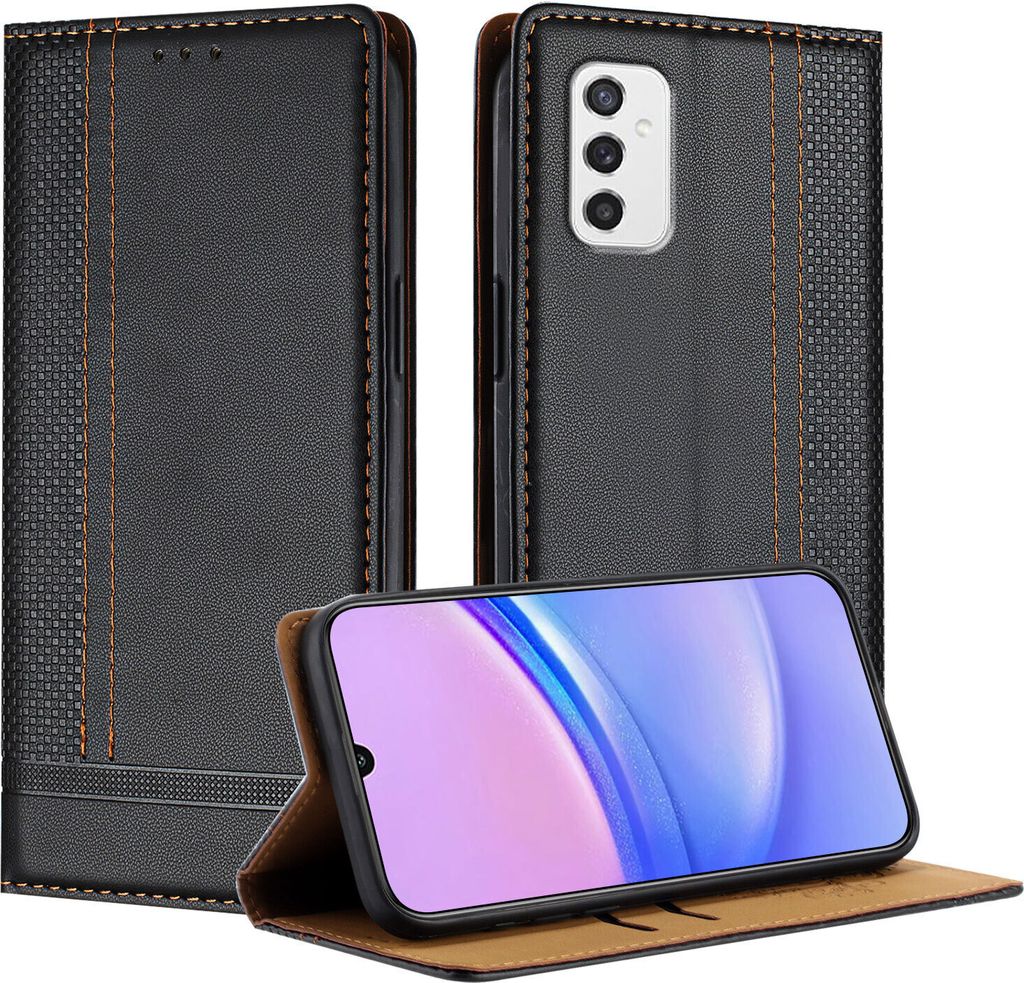 Handyhülle für Samsung Galaxy M52 5G Leder Flip Klappbare Schutzhülle mit Standfunktion Schwarz