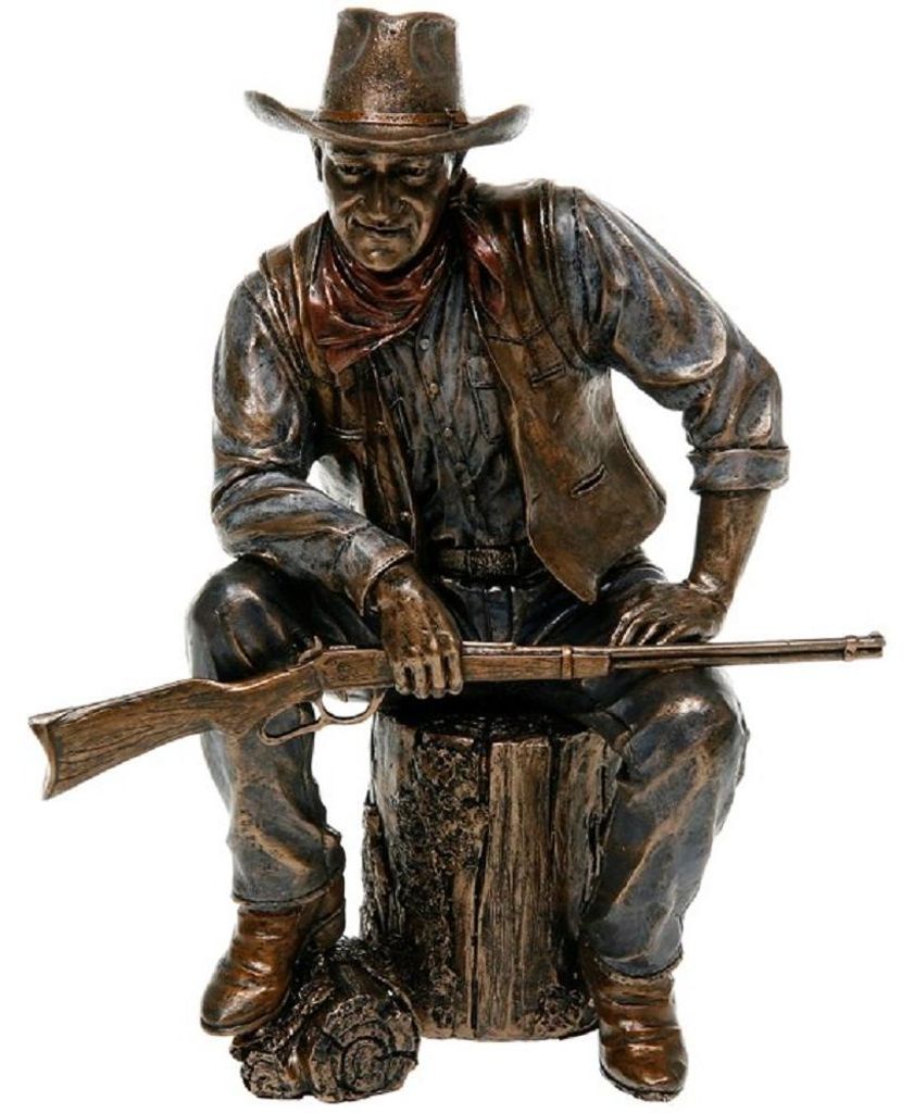 Bronze-Figur sitzend auf Baumstamm, 23 cm, Western-Stil