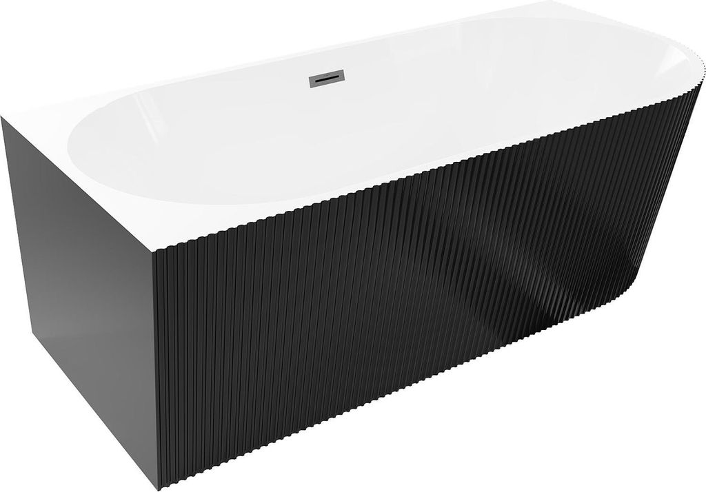 Mexen Silo freistehende Eckbadewanne links geriffelt 150 x 75 cm, weiß/schwarz, Überlauf Gun Gray gebürstet - 52891507575L-66