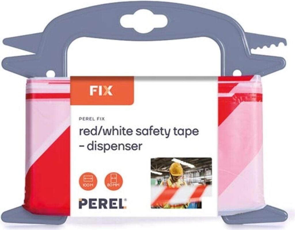 Perel Absperrband auf Rolle 100 m, ideal für temporäre Absperrungen und Veranstaltungen, rot/weiß