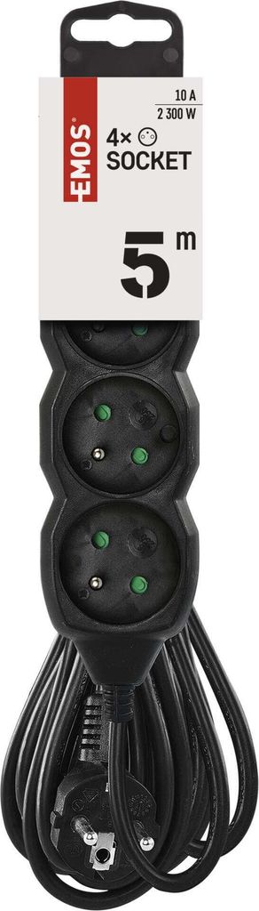 Prodlužovací kabel 5 m / 4 zásuvky / černý / PVC / 1 mm2