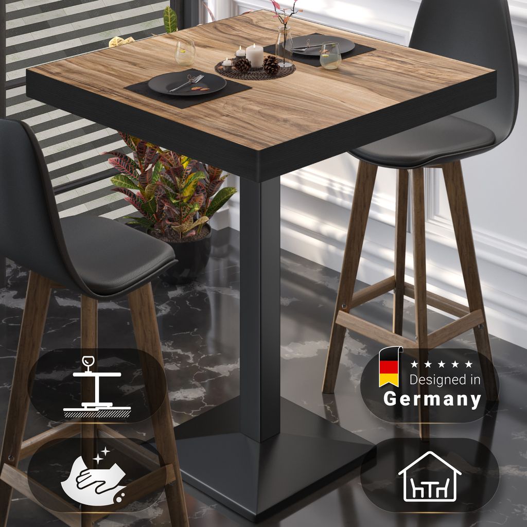 BPA | Bistro Stehtisch | 60 x 60 x 114 cm | Schwarzer Rand | Quadratisch | Sheesham / Schwarz | Gastro Steh Tisch Restaurant