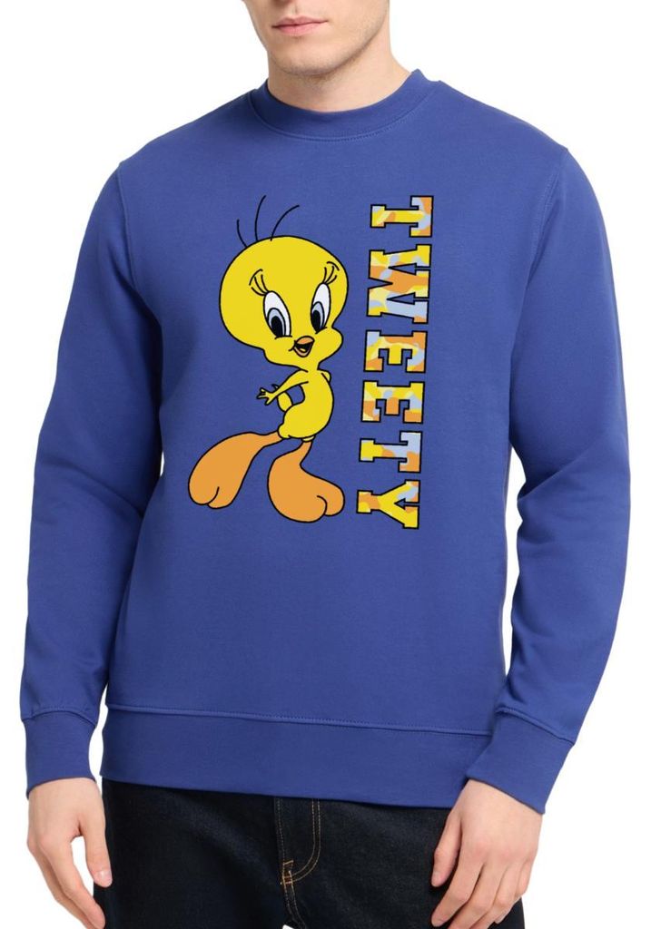 Spreadshirt Looney Tunes Tweety Camouflage Uni Pullover, M, Royalblau