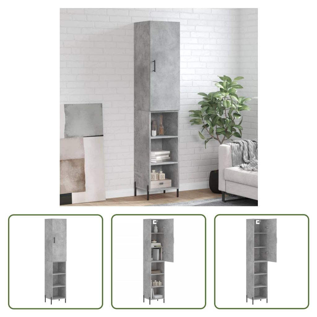 The Living Store Highboard Betongrau 34,5x34x180 cm Holzwerkstoff