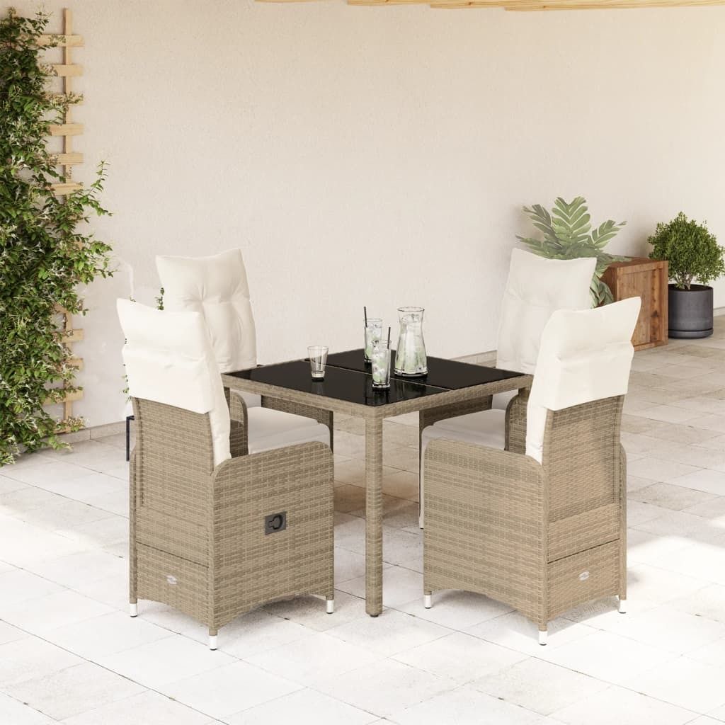 Design 5-tlg. Garten-Bistro-Set mit Kissen Braun Poly Rattan, Gartenmöbel-Sets 2024 Neu