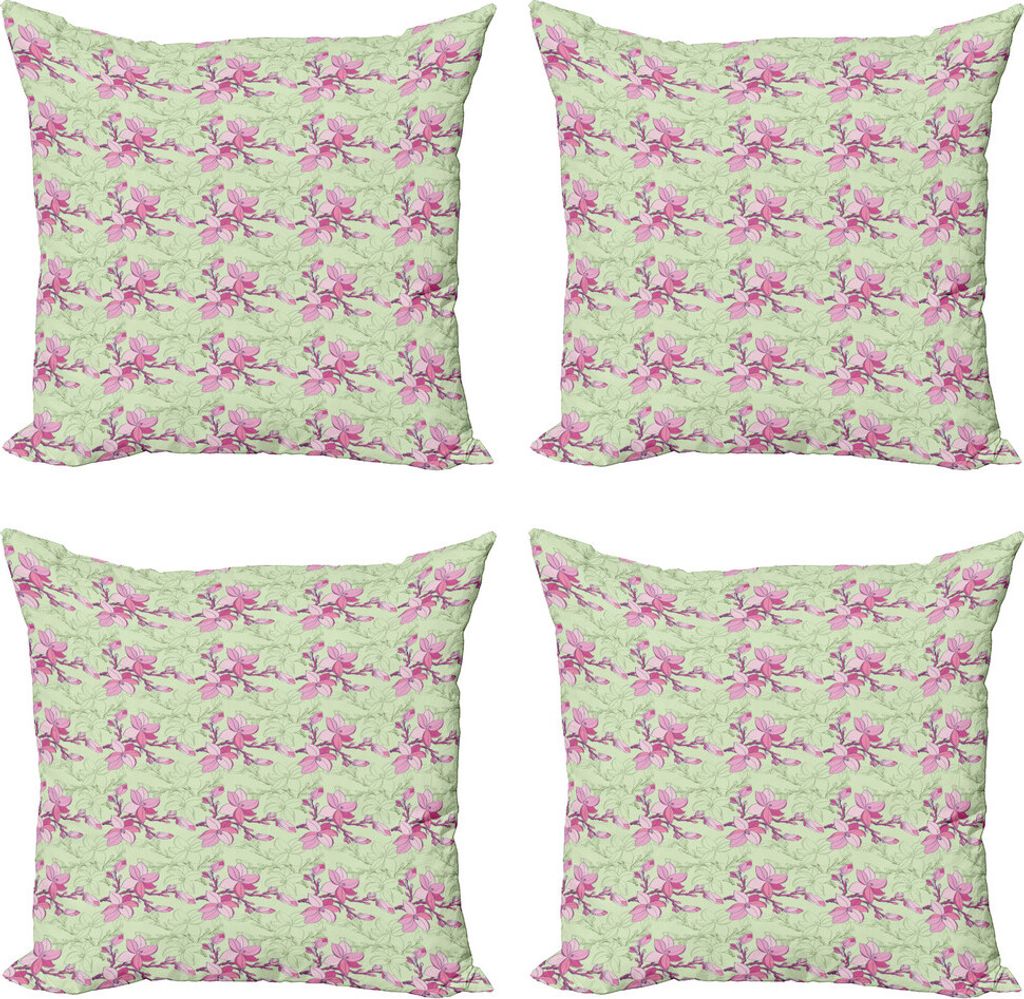 ABAKUHAUS Blumen Kissenbezug Set (4 Stück), Pinkish Blumen-Silhouetten, Moderner Doppelseitiger Digitaldruck, 40 cm x 40 cm, Rosa Baby-Rosa