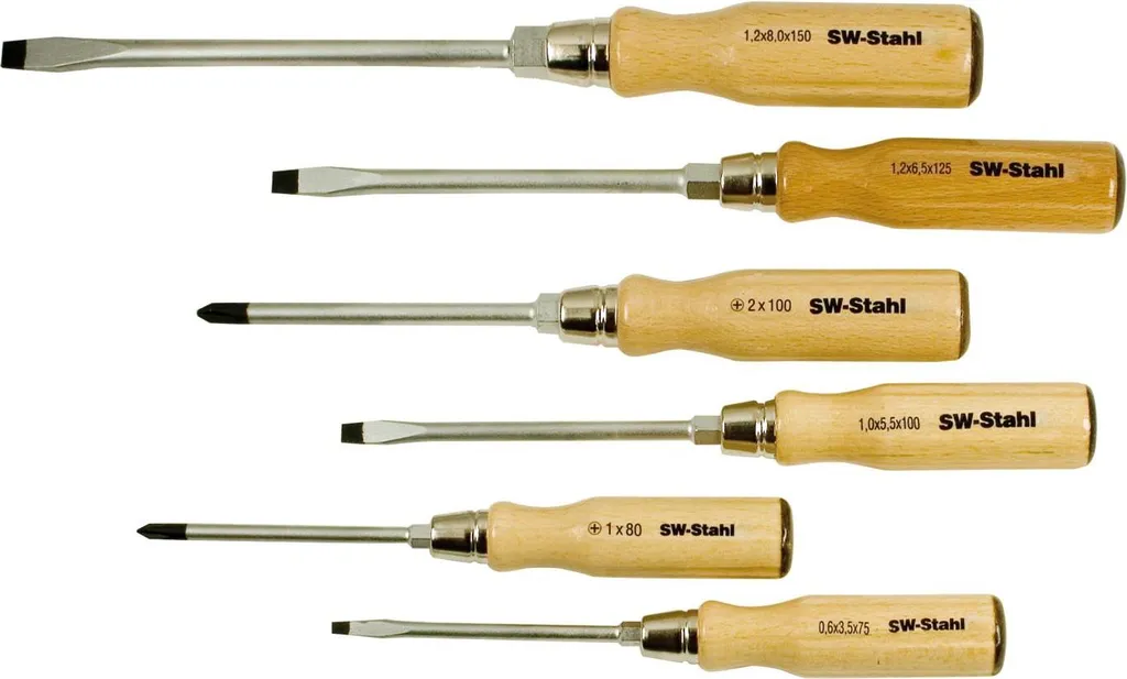 Tournevis à fente et cruciforme manche bois robuste lot de 6 pcs
