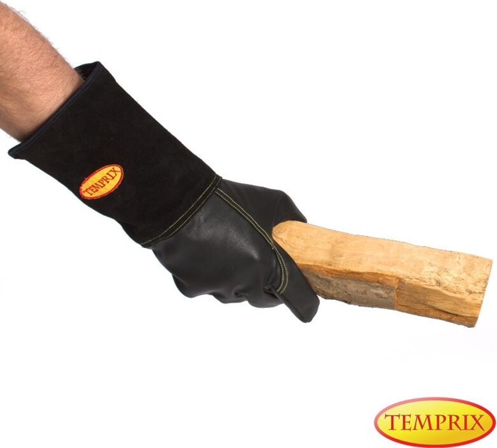 Leatherbull Kaminhandschuhe Ofenhandschuhe, Grillhandschuhe aus Leder |hitzebeständig mit langer Stulpe | schwarz exclusiv - Größe L