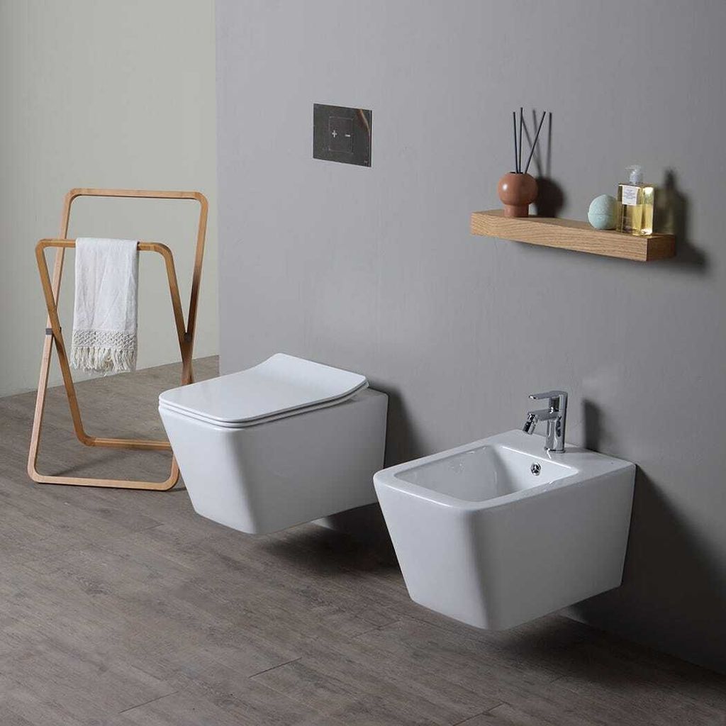 Coppia di sanitari sospesi in Vetroceramica rimless | Rock Immagine del prodotto 