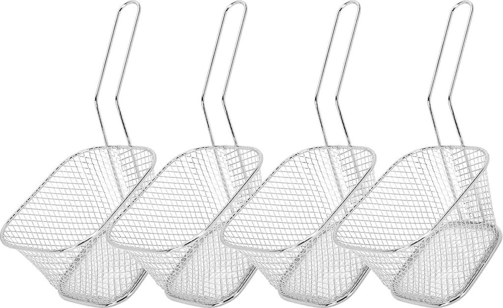 PIQIUQIU 4 Stücke Frittierkorb Servierkörbchen für Pommes Körbchen Pommeskörbchen Edelstahl Frittierkörbchen zum Servieren 10,5 x 8,5 x 6,5