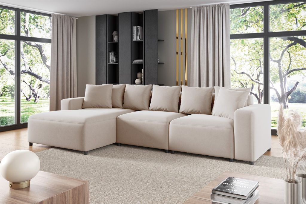 Ecksofa Designersofa Sofa MEGAN in Stoff Salvador Hellbeige Ottomane Links