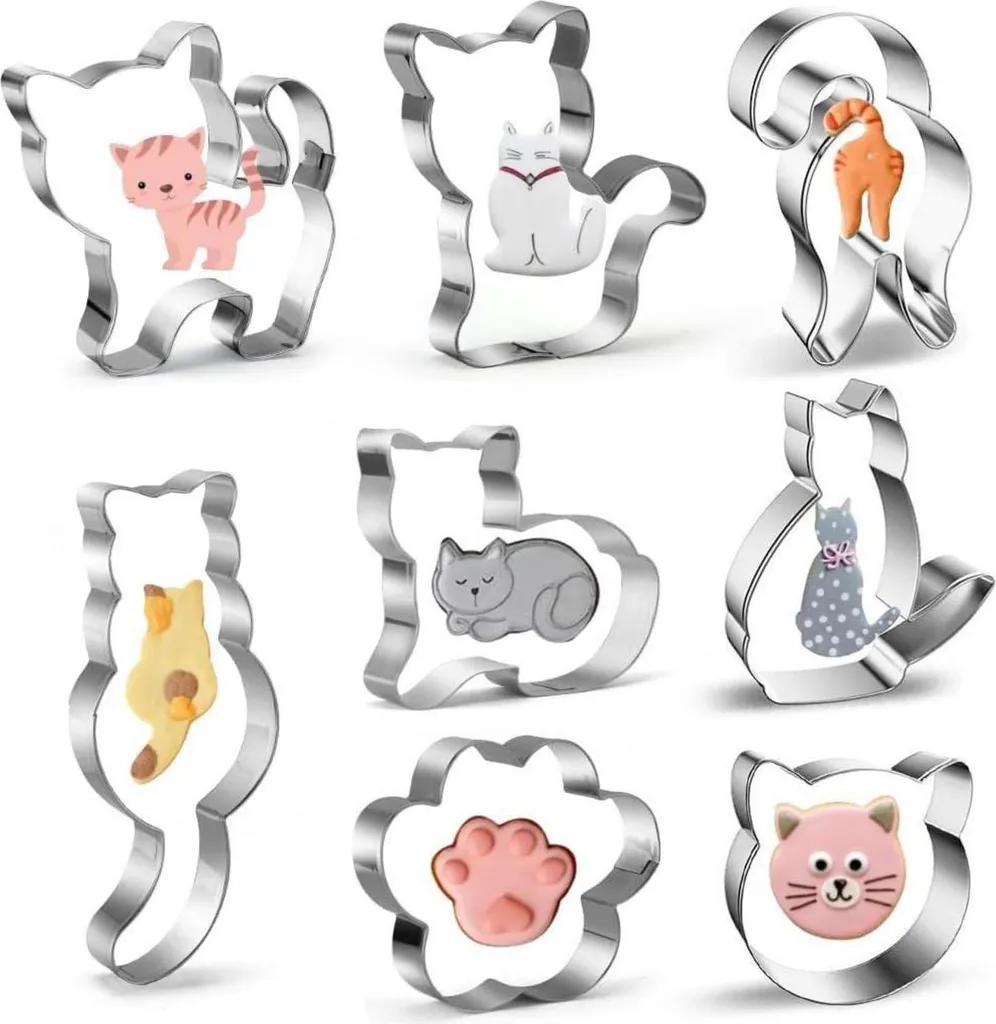 Tagliabiscotti Gatti Acciaio Inox | Kit 8 Pezzi per Cucina Creativa