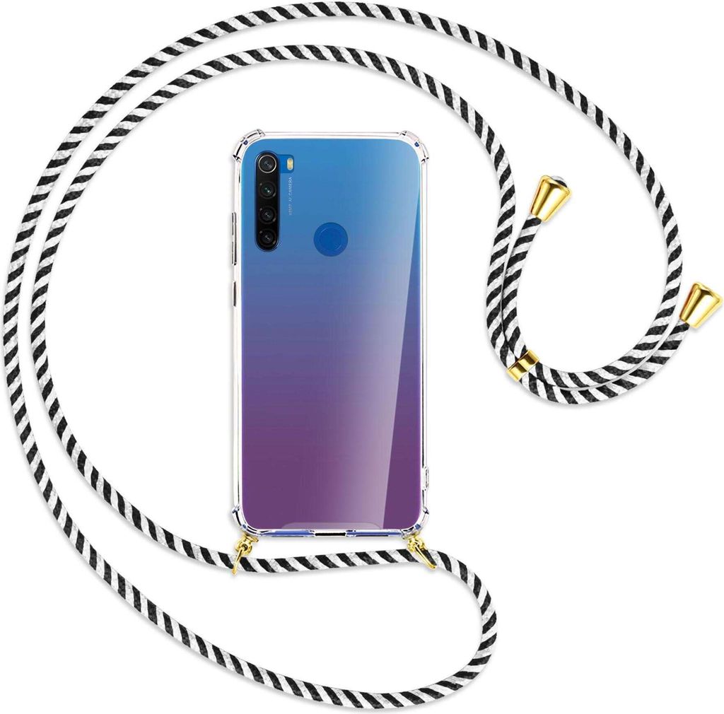 Handykette Backcover-Schutzhülle mit Band (Metall goldfarben) für Xiaomi Redmi Note 8T - schwarz/weiß gestreift