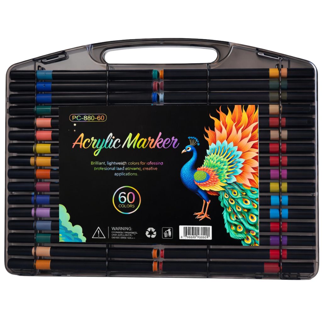 Acrylmarker, 60 Farben, Set im Etui, Pinselstifte mit Produktbild 