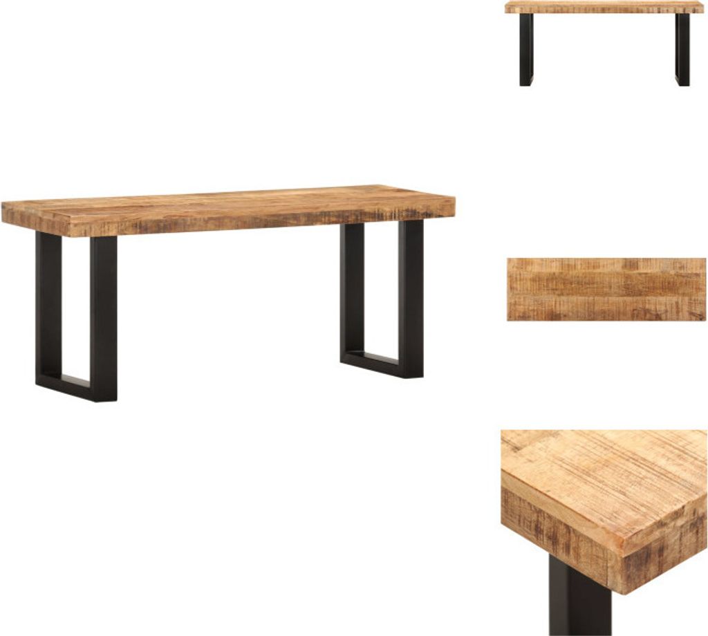 vidaXL Sitzbank 110 cm Raues Mango-Massivholz und Stahl - Truhen- & Flurbänke