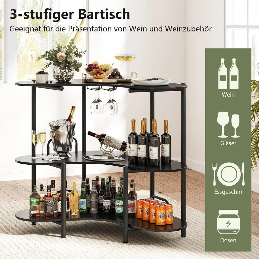 Mange-debout design industriel avec 3 étagères et support de verres - 5