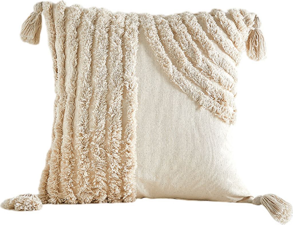 Dekokissenbezug mit Quaste, Bohemian-Stil, kurze Plüschfransen, Dekoration für Büro, Couch, Dekokissenbezug, Wohnzimmer, Schlafzimmer, Autositz,...
