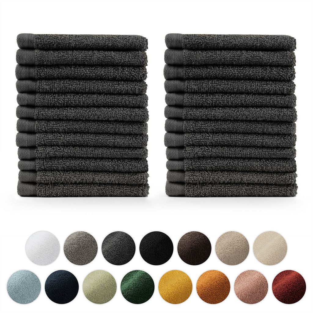 Blumtal Premium Frottier Handtücher Set mit Aufhängschlaufen - Baumwolle , weich, saugstark - 24x Gästehandtücher (30x30 cm), Anthrazit