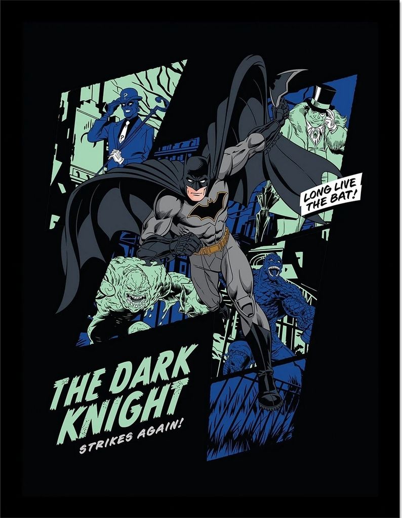 Batman - Gerahmtes Poster "The Dark Knight Strikes Again", Comic PM8283 (40 cm x 30 cm) (Schwarz/Blau)