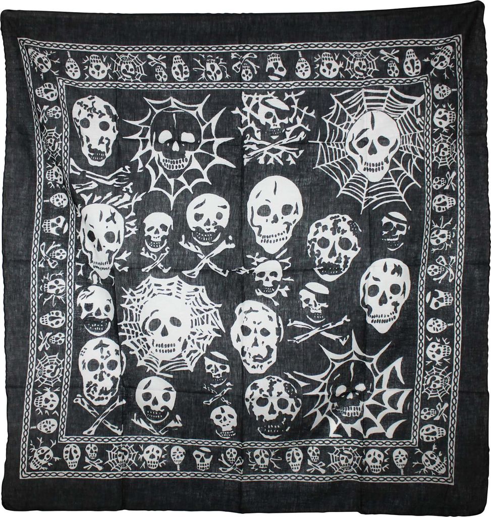 Baumwolltuch - Totenköpfe mit Spinnennetz 02 schwarz - weiß Produktbild 