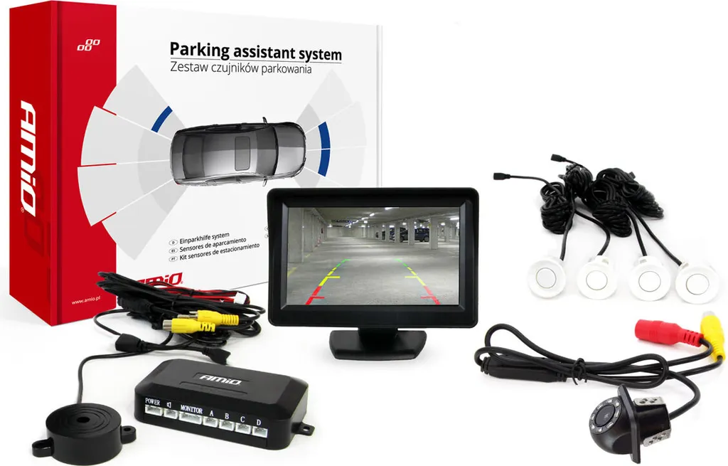 AMiO Parking assistant TFT01 4,3" con telecamera HD-305 LED a 4 sensori bianco