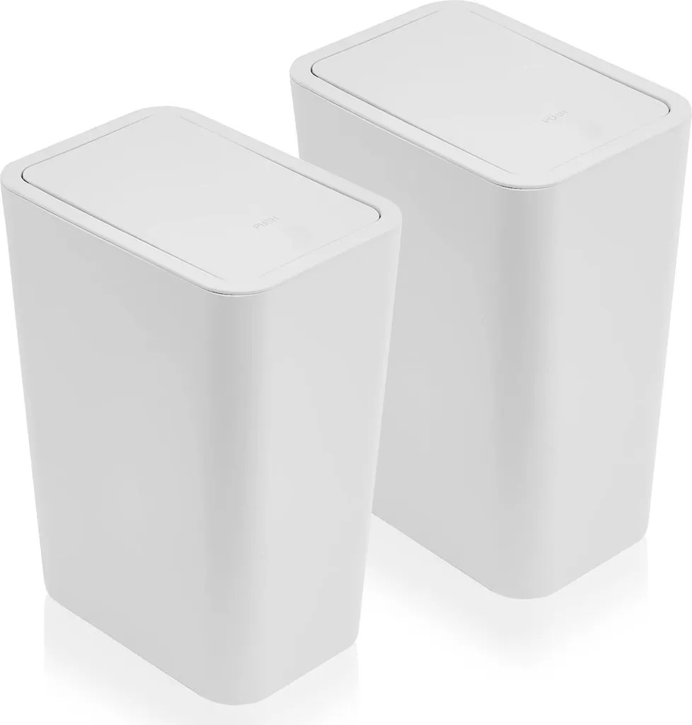 Poubelle Blanche 9L avec Couvercle Anti-Odeur Format Etroit - Set de 2