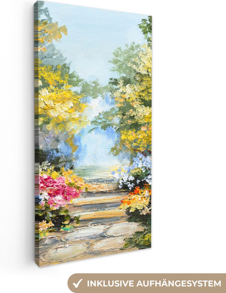 MuchoWow - Leinwandbilder - Malerei - Blumen - Natur - Ölfarbe, Wandbild, Wanddeko Bilder Wohnzimmer, 40x80 cm