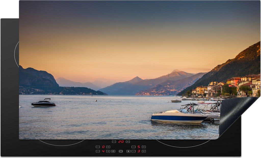 KitchenYeah Herdabdeckplatte Comer See - Sonnenuntergang - Italien , 91x52cm, Küche Deko, Glaskeramikkochfeld Herdabdeckung, Abdeckplatte fùr K...