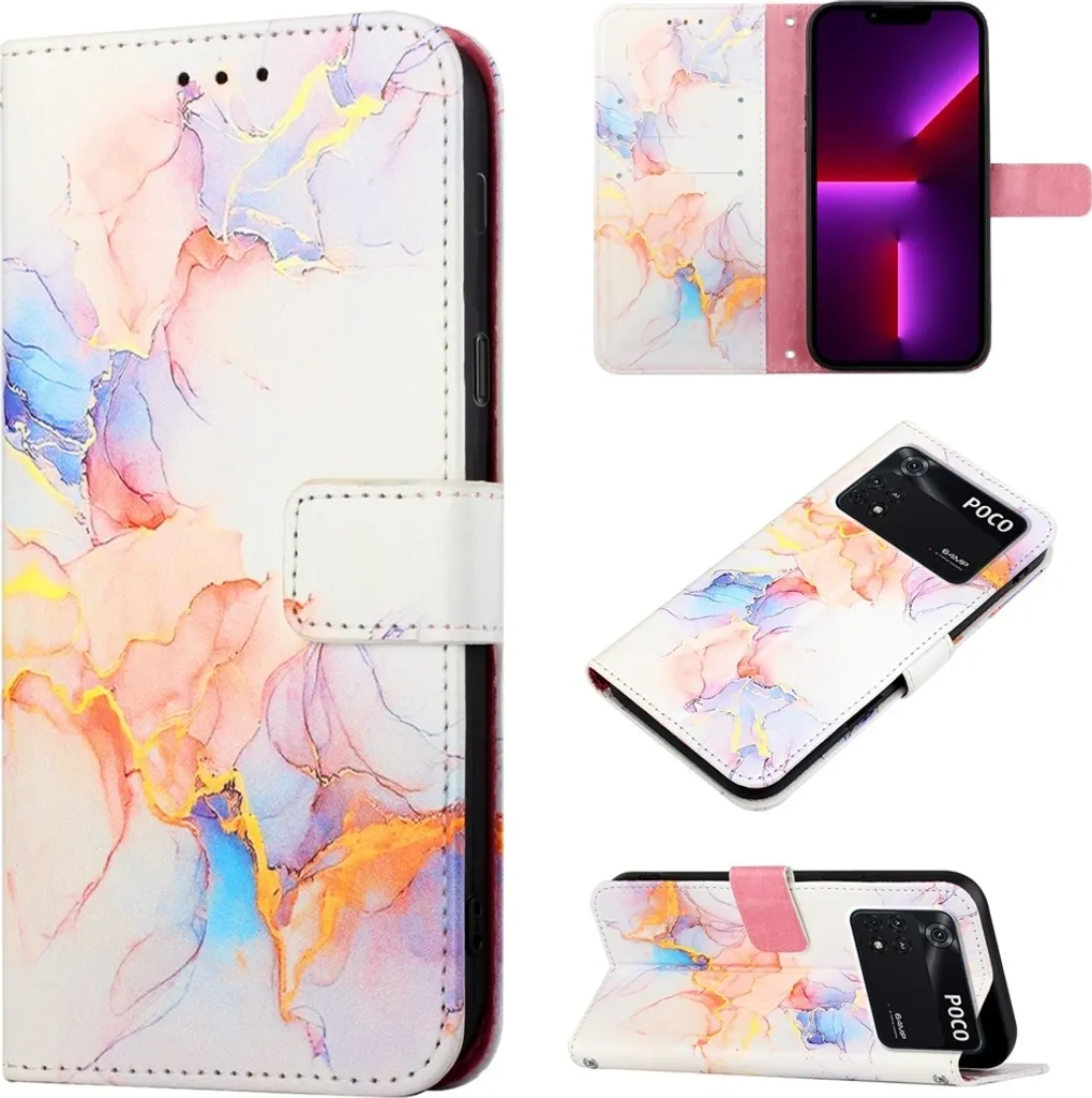 Custodia a flip magnetica in pelle blu per Xiaomi Poco M4 Pro 4G