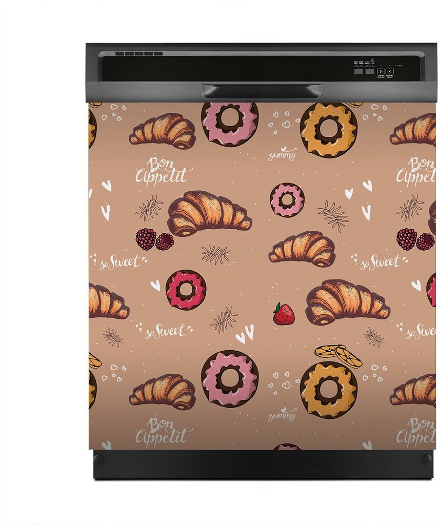 Magnete Dekorative 60x60 cm Küche Magnetmatte Spülmaschine - Croissant Donuts Doodles
