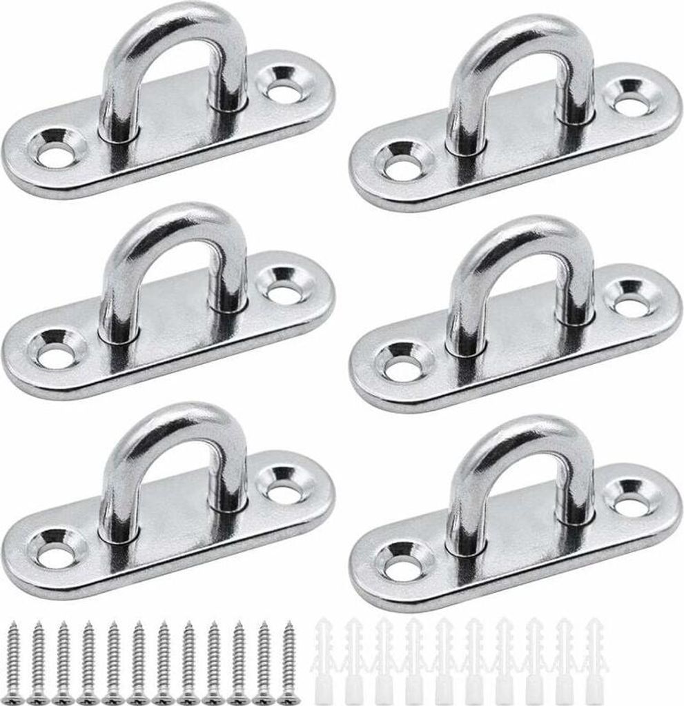 6-teilige Ösenplatten, Edelstahl-Abdeckplatte, 5 mm Mastplatte, robuste Befestigungshaken für Wandhaken, Hängestühle, Markisen, Bootszubehör usw.