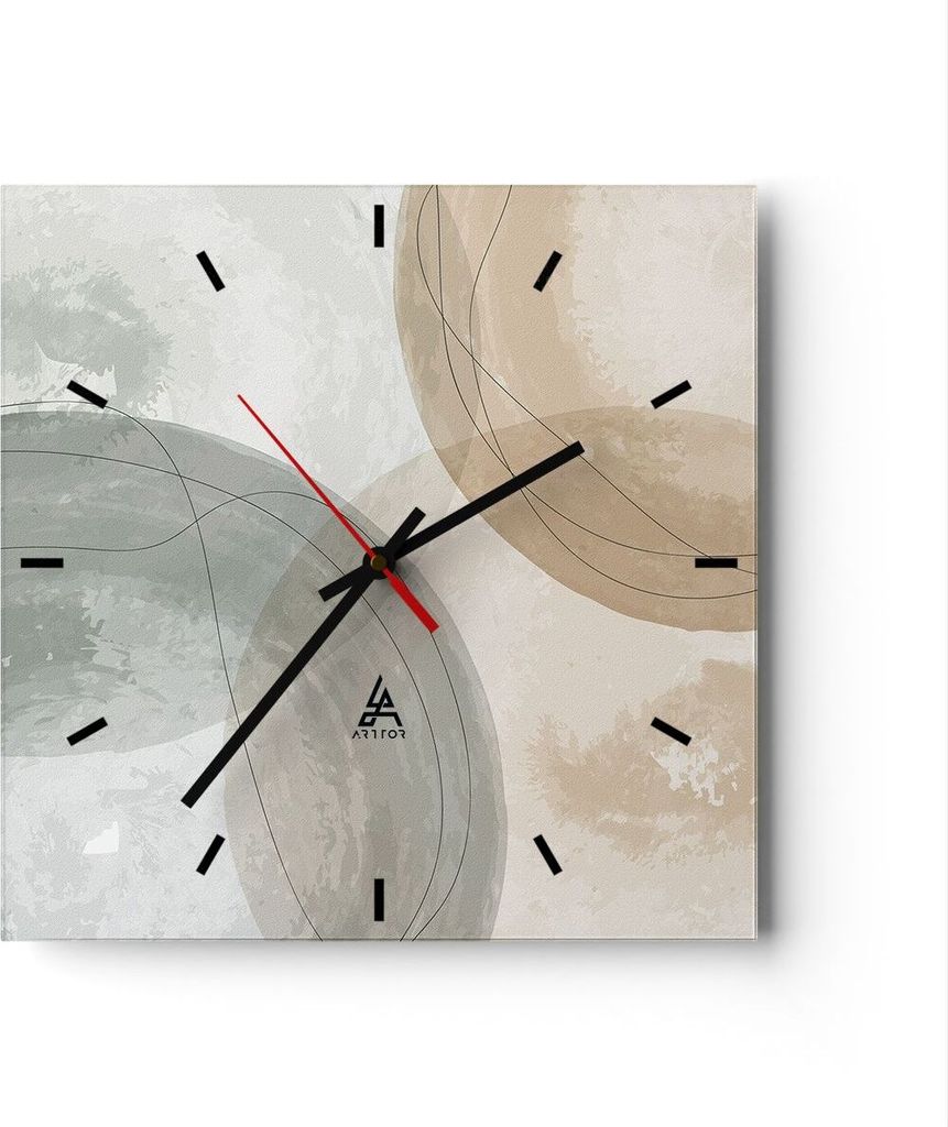 Wanduhr - Quadrat - Glasuhr - Aquarell Räder Pastell - 40x40cm - Schleichendes Uhrwerk - Lautlos - zum Aufhängen bereit - Dekoration Modern - Wan...