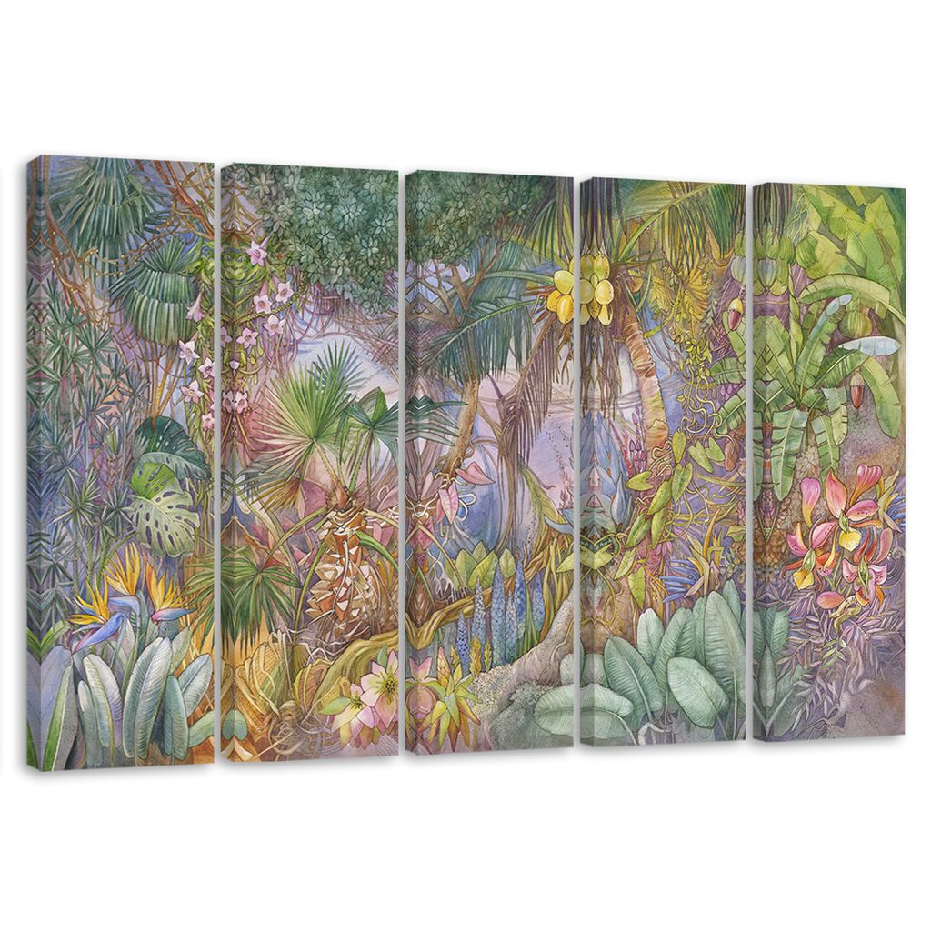 5-teiliges leinwandbild tiefer dschungel 100x70 cm Feeby farbe wandbild bereit zum aufhängen