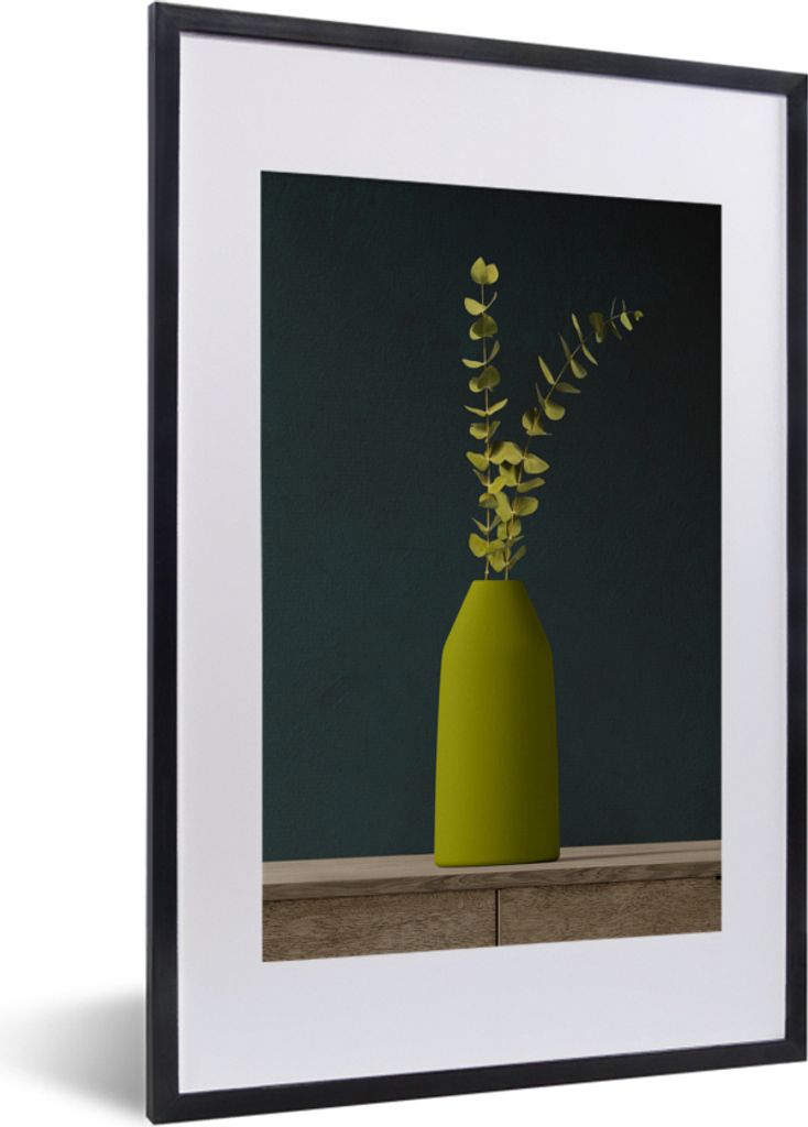 MuchoWow Gerahmtes Poster Blätter - Grün - Stilleben 40x60 cm - Poster mit Schwarzem Bilderrahmen Wandposter Rahmen Foto Bilder - Poster in Rahmen