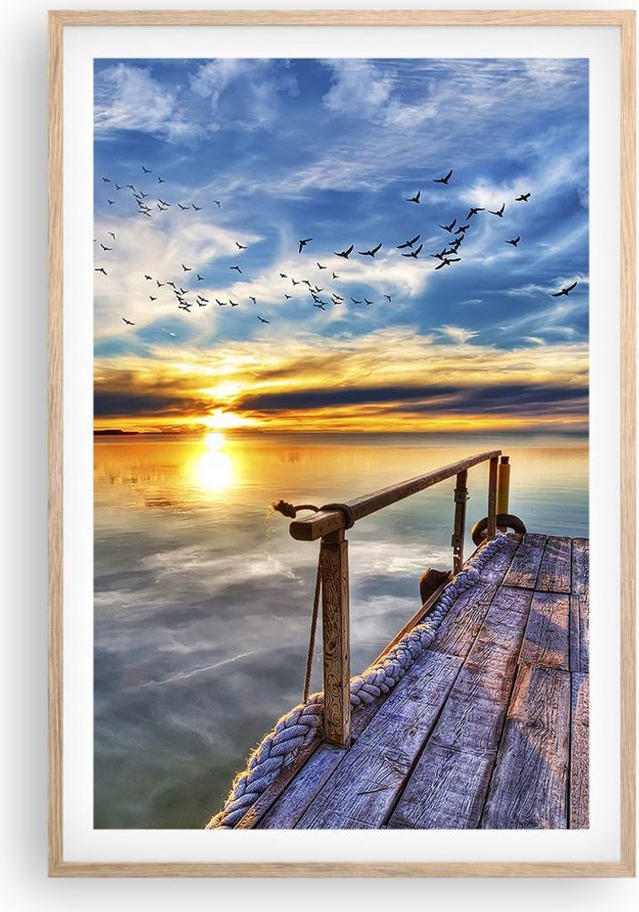 Gerahmtes Poster - Rahmen in heller Eiche - See Brücke - 61x91,5 cm - Wand Bild - Wanddeko - Wandbilder - Kunstposter - Wandposter - Bilderrahmen ...