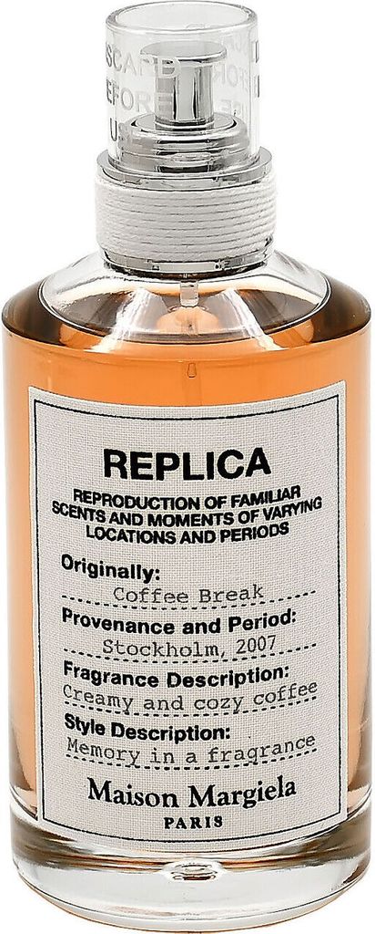 A clear, well-lit studio shot of a bottle of Maison Margiela Replica Coffee Break Eau de Toilette.