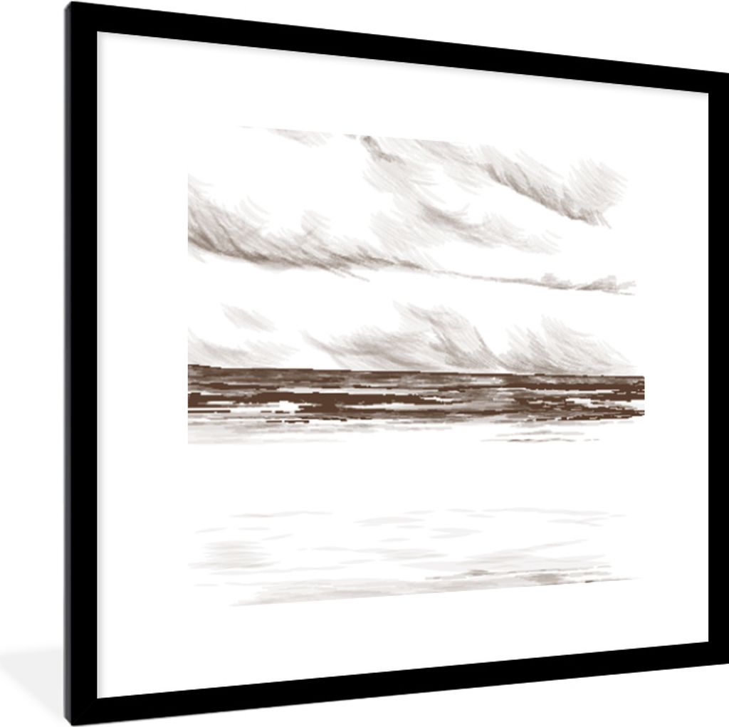 MuchoWow MuchoWow Gerahmtes Poster Strand - Meer - Himmel 40x40 cm - Poster mit zchwarzem Bilderrahmen - Poster - Plakat im Rahmen