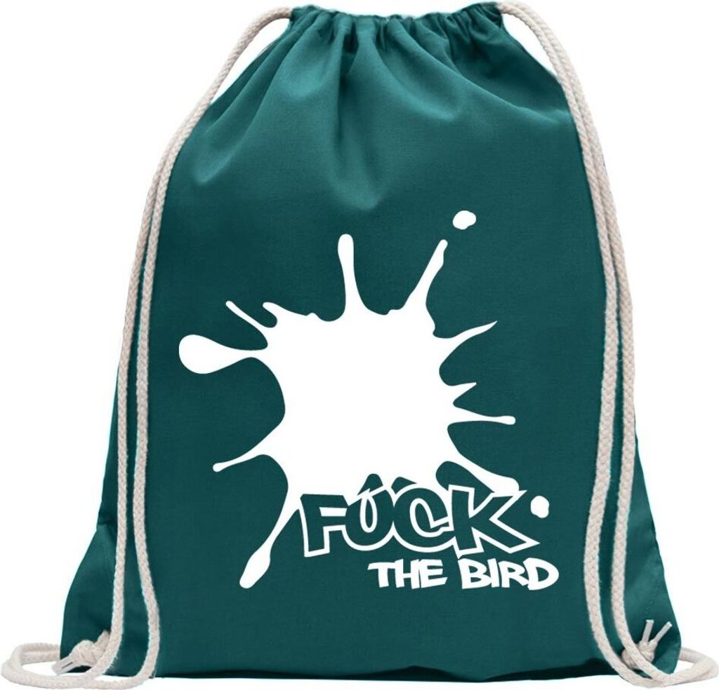Kiwistar - Turnbeutel - petrol - Fuck the Bird - Fun Rucksack Sport Beutel Gymsack Baumwolle mit Ziehgurt
