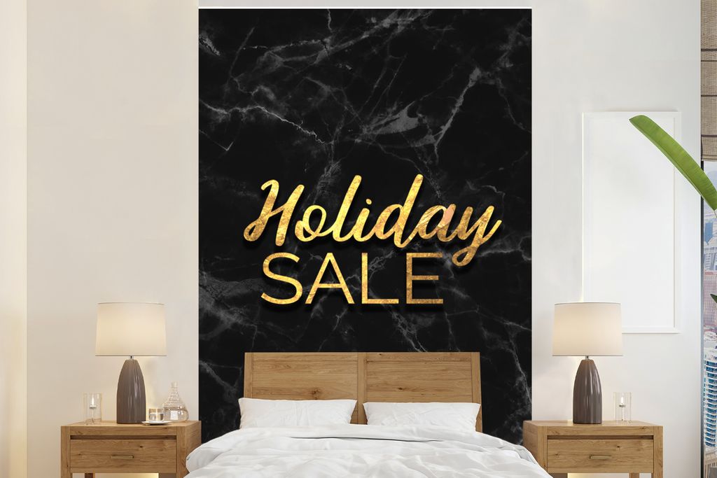 MuchoWow Fototapete für Wohnzimmer oder Schlafzimmer Wandtapete Vinyl Motivtapete Verkauf - Urlaub - Gold - Marmor - 160x240 cm - Vinyltapete
