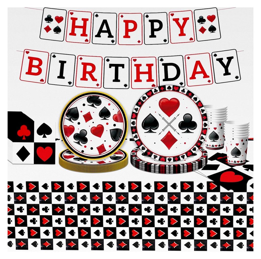 Casino Geburtstag Party Teller Set, Deko Partygeschirr Set für Casino-Thema Feierlichkeiten