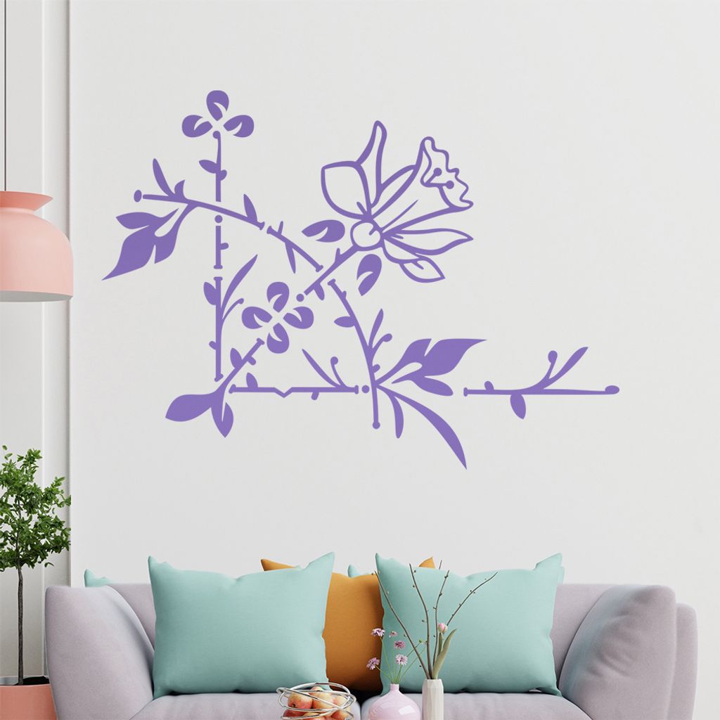 Blume - Ranken Wandtattoo in 6 Größen - Wandaufkleber Wall Sticker - Dekoration, Küche, Wohnzimmer, Schlafzimmer, Badezimmer
