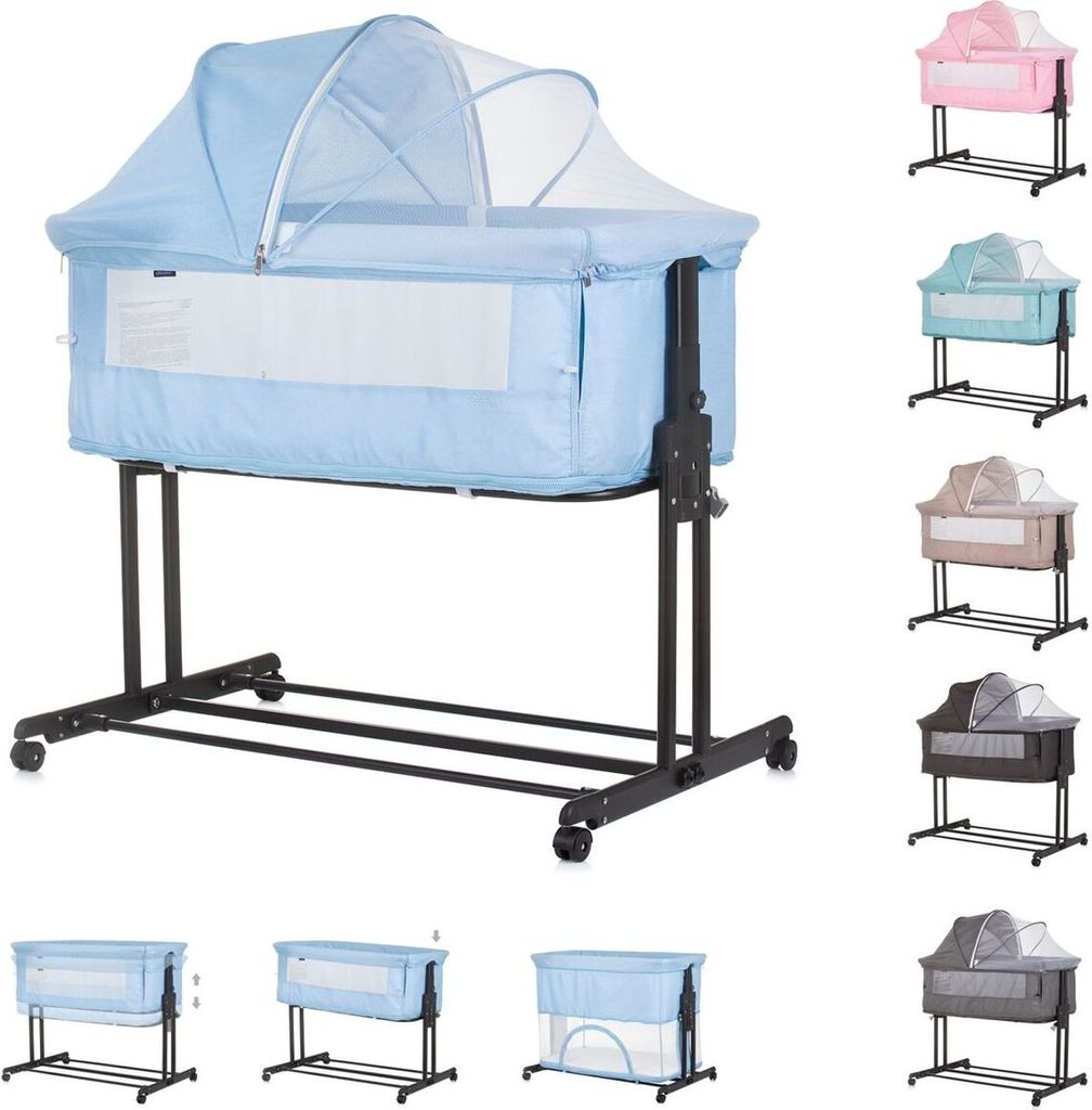 Chipolino Beistellbett 2 in 1 Zen Laufstall Moskitonetz Matratze Räder Bremse blau