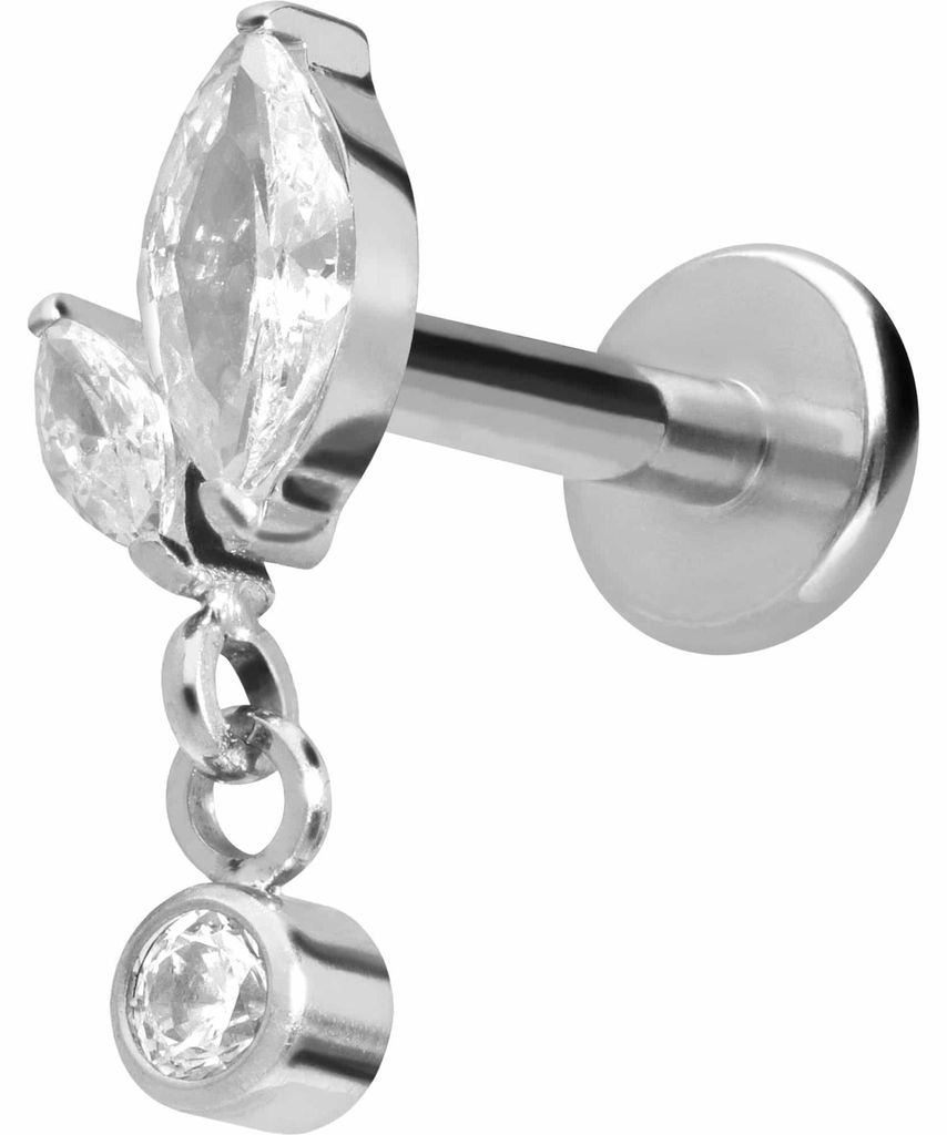 Ohrpiercing, Nasenpiercing Titan Labret mit Innengewinde KNOSPE + KRISTALL Silber Stablänge: 5mm | Stabstärke: 1,2mm
