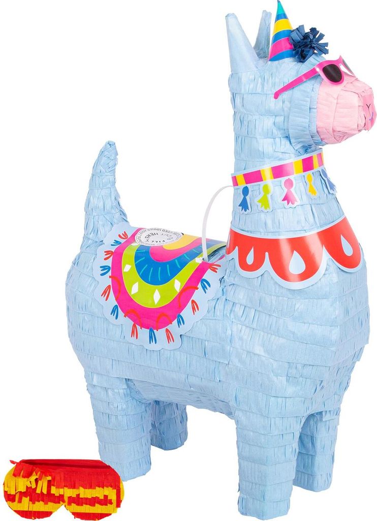 Fax Potato 2-teiliges Set mit Lama-Pinata und Augenbinde – Blau