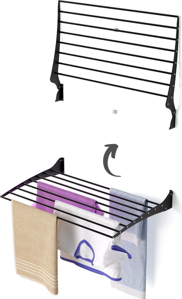 Wand-Wäscheständer für Bad und Balkon, rostfrei und stabil – Foxydry Fold 80 cm Schwarz
