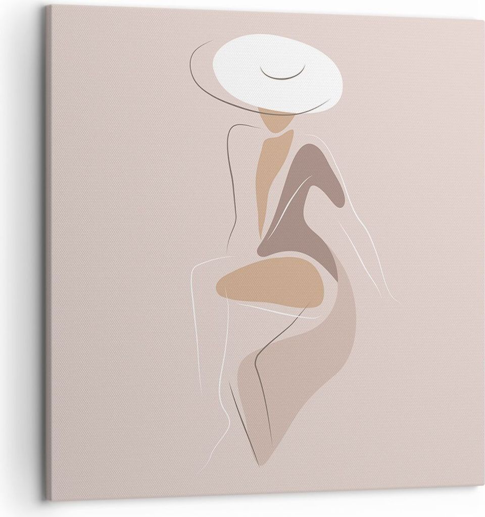 Bild auf Leinwand - Leinwandbild - Einteilig - Buntstift Frau Hut - 50x50cm - Wand Bild - Wanddeko - Wandbilder - Leinwanddruck - Bilder - Wanddeko...